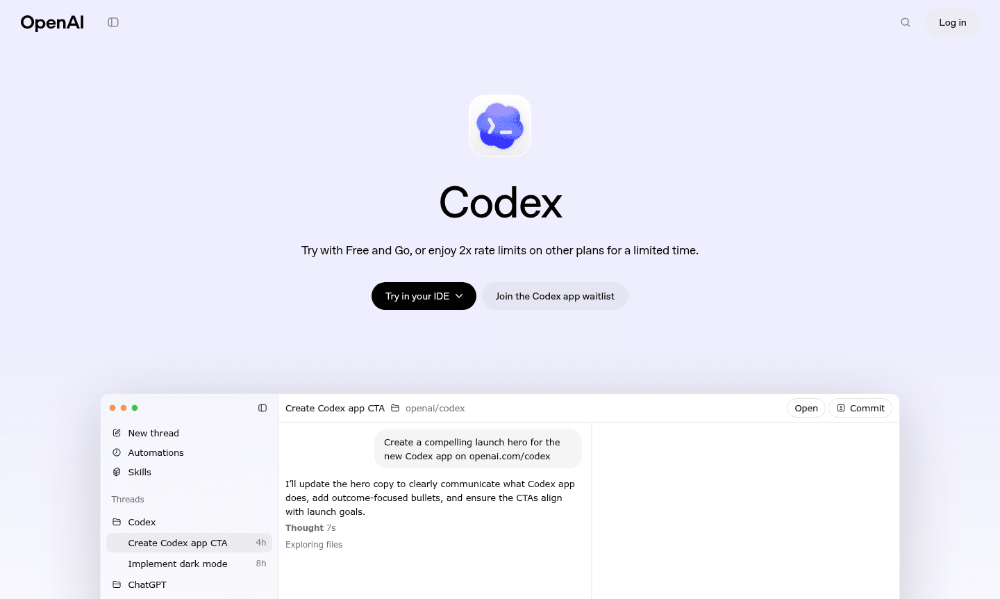 Codex interface thumbnail